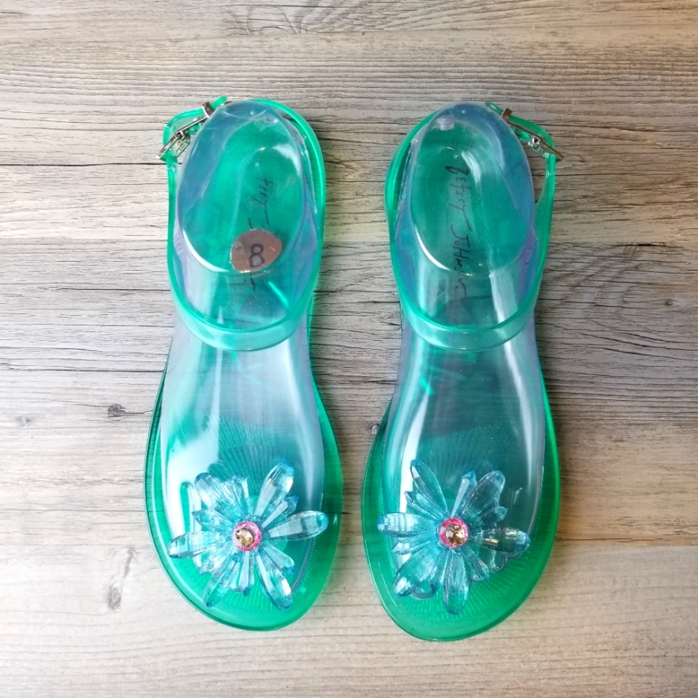 Betsey Johnson Tabby Flower Jelly Flat Sandals NWOT